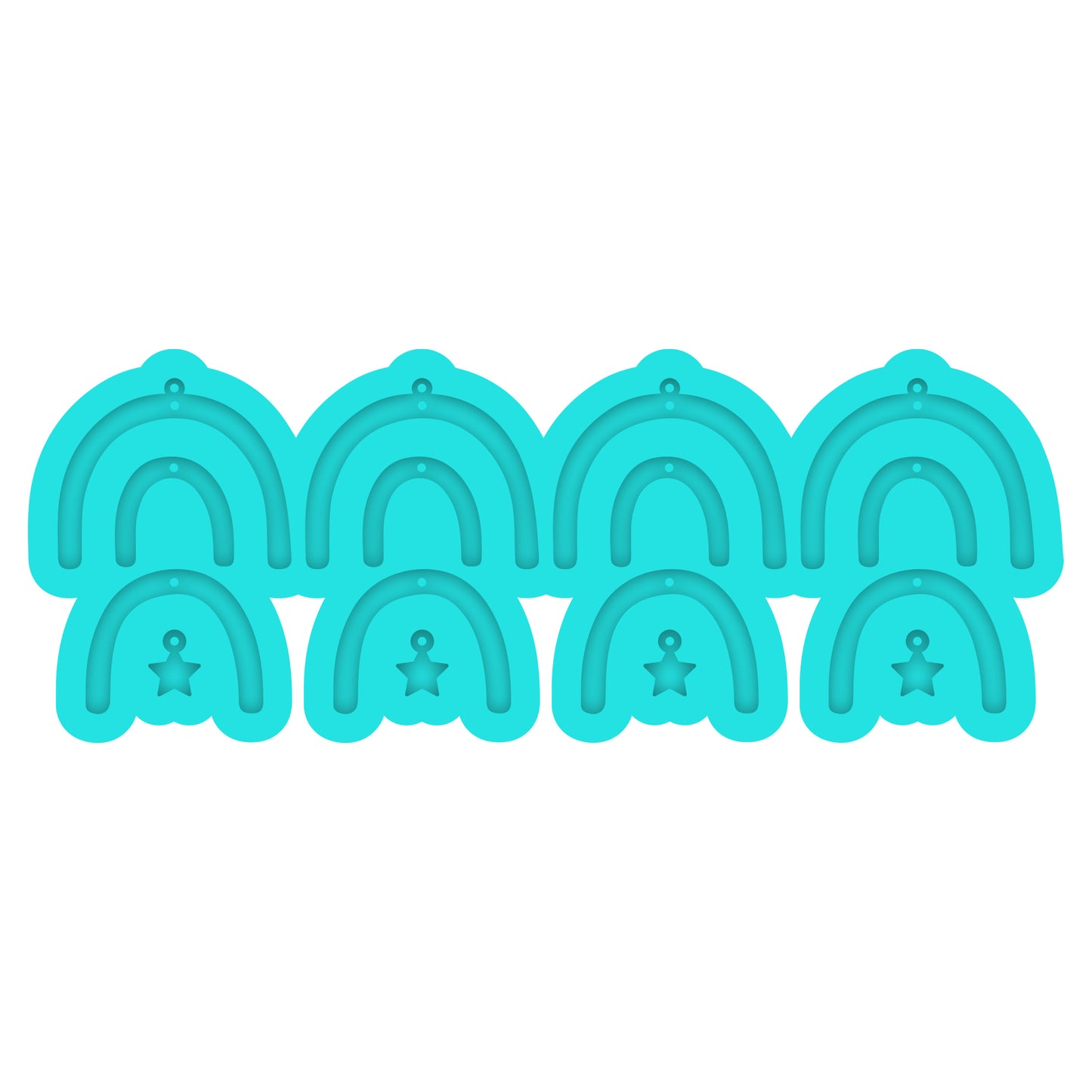 a set of five blue plates sitting next to each other