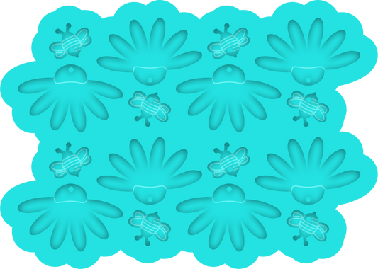 a blue paper with a flower design on it