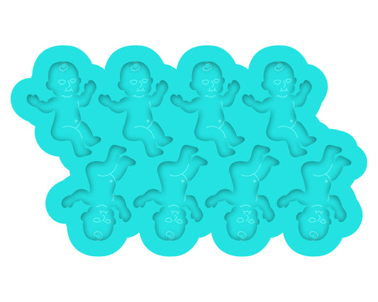 a bunch of blue teddy bears sitting in a row