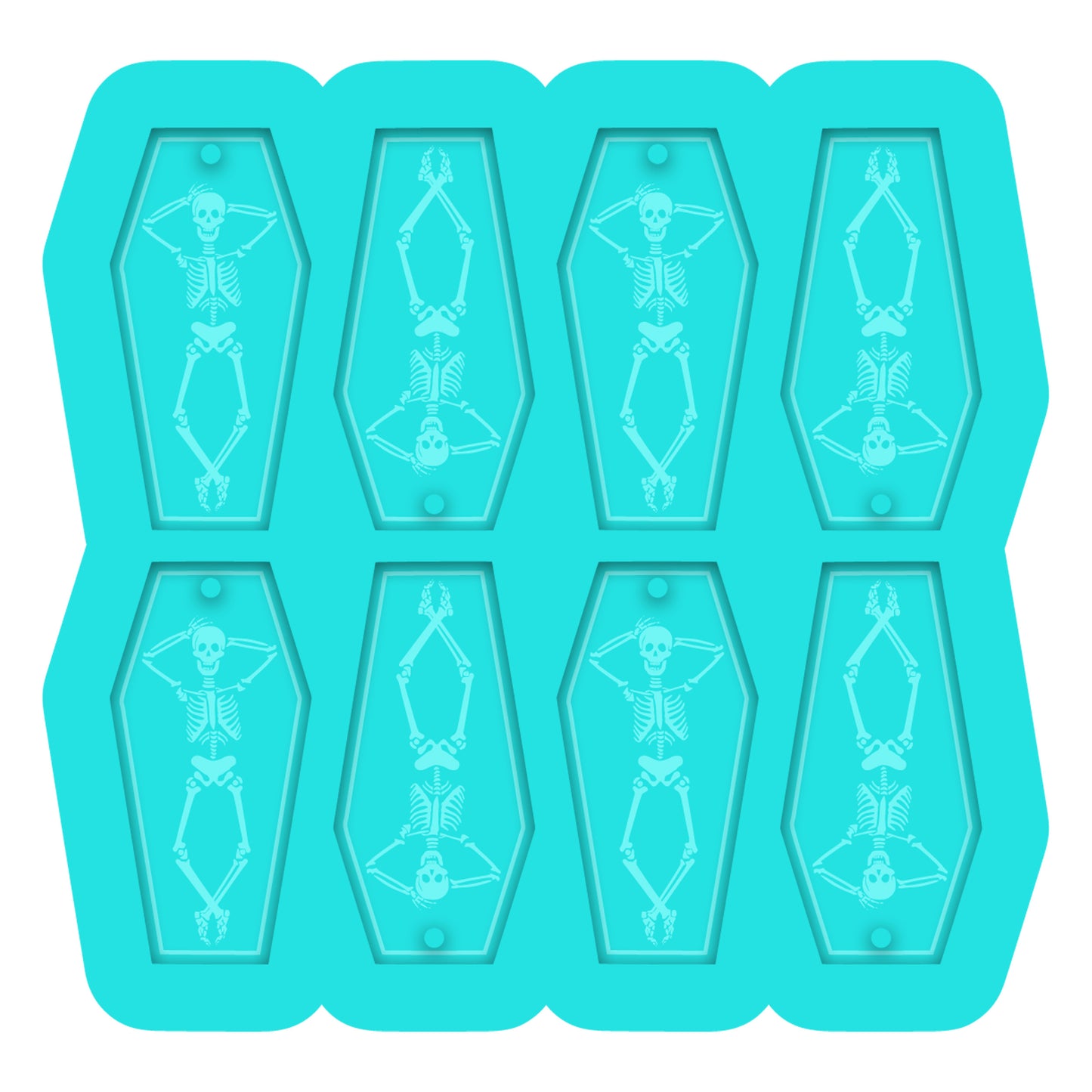 a set of six ice trays with skeleton designs