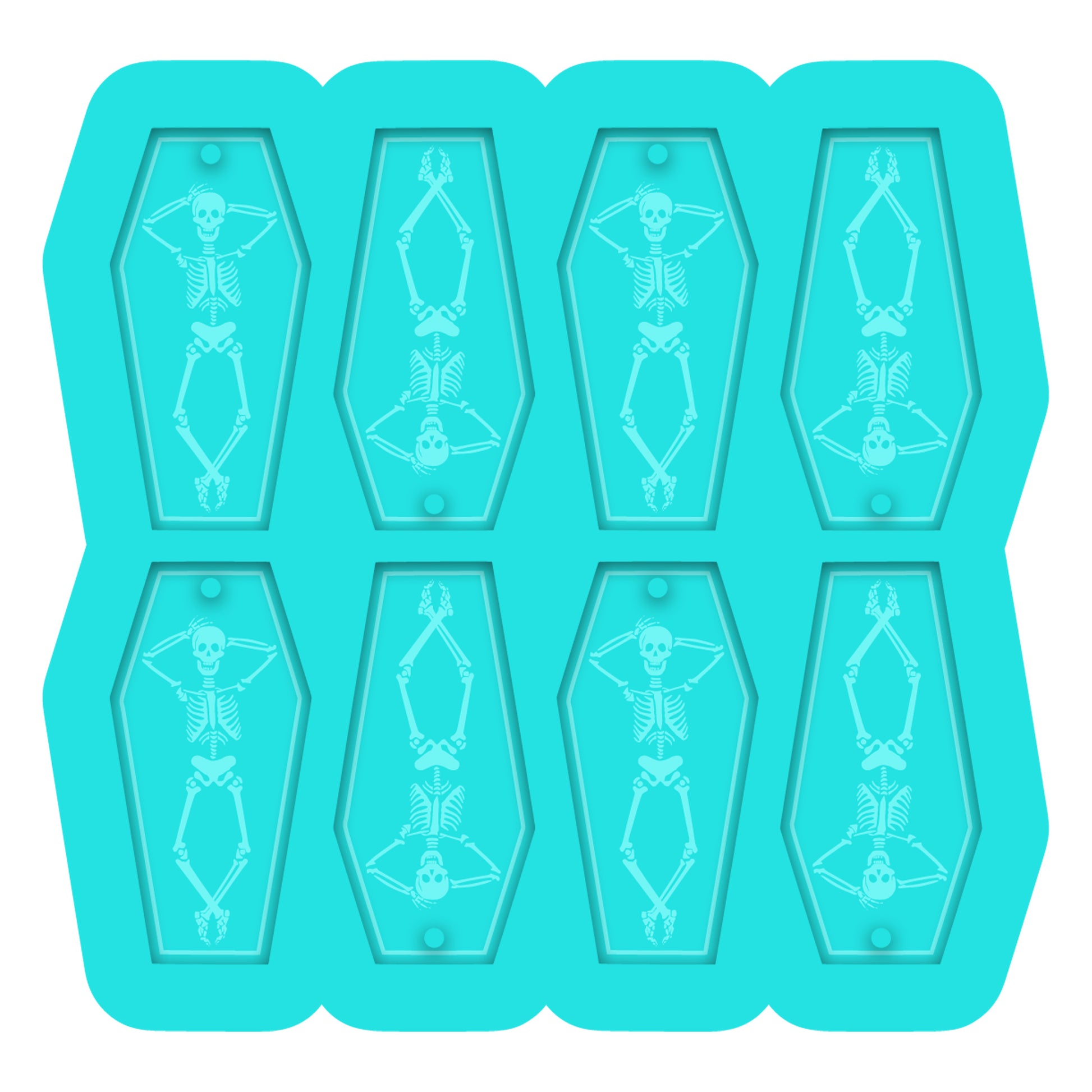 a set of six ice trays with skeleton designs