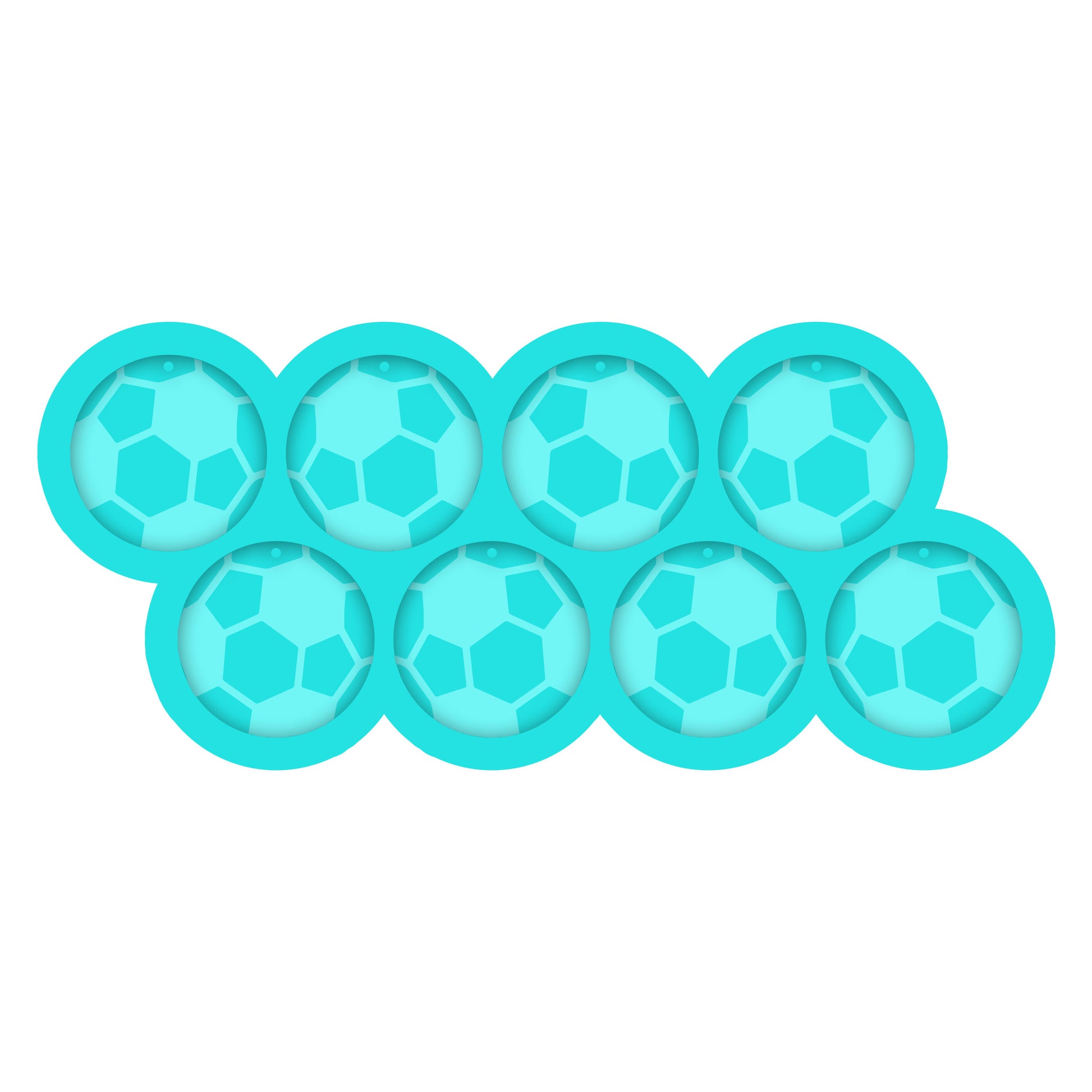 a group of blue soccer balls sitting on top of each other