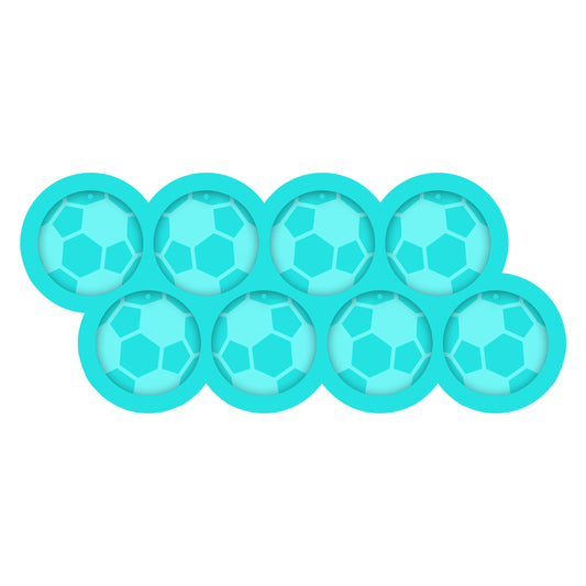 a group of blue soccer balls sitting on top of each other