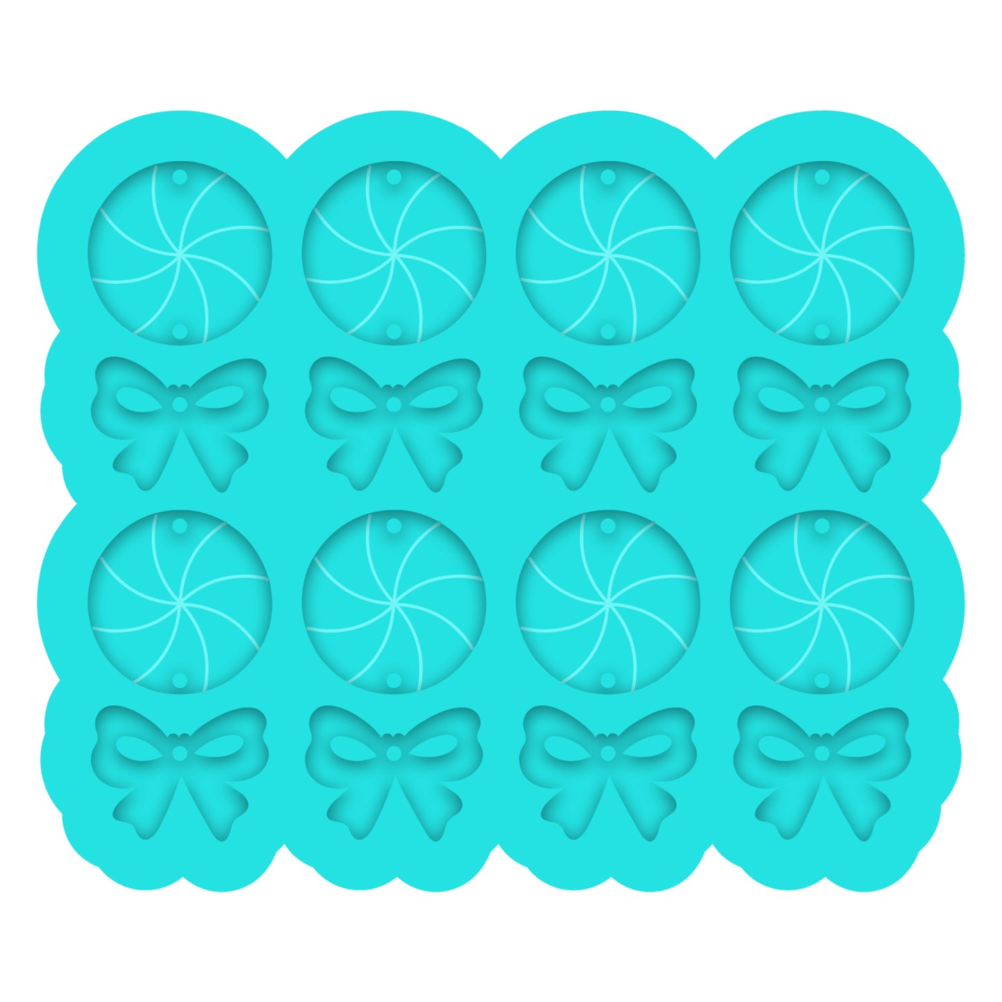 a cookie sheet with bows and circles on it