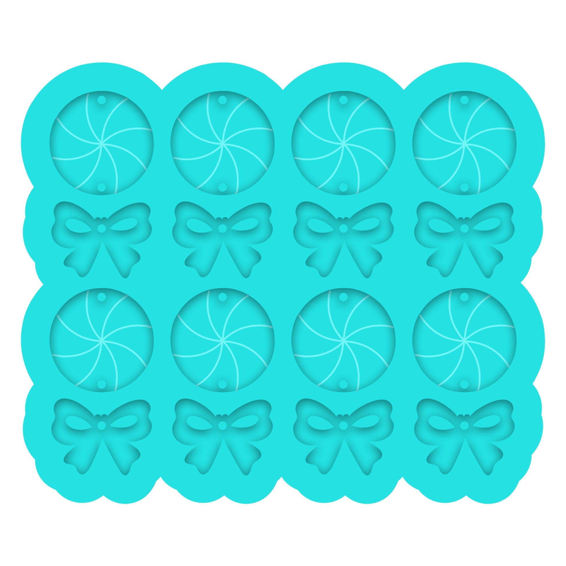 a cookie sheet with bows and circles on it