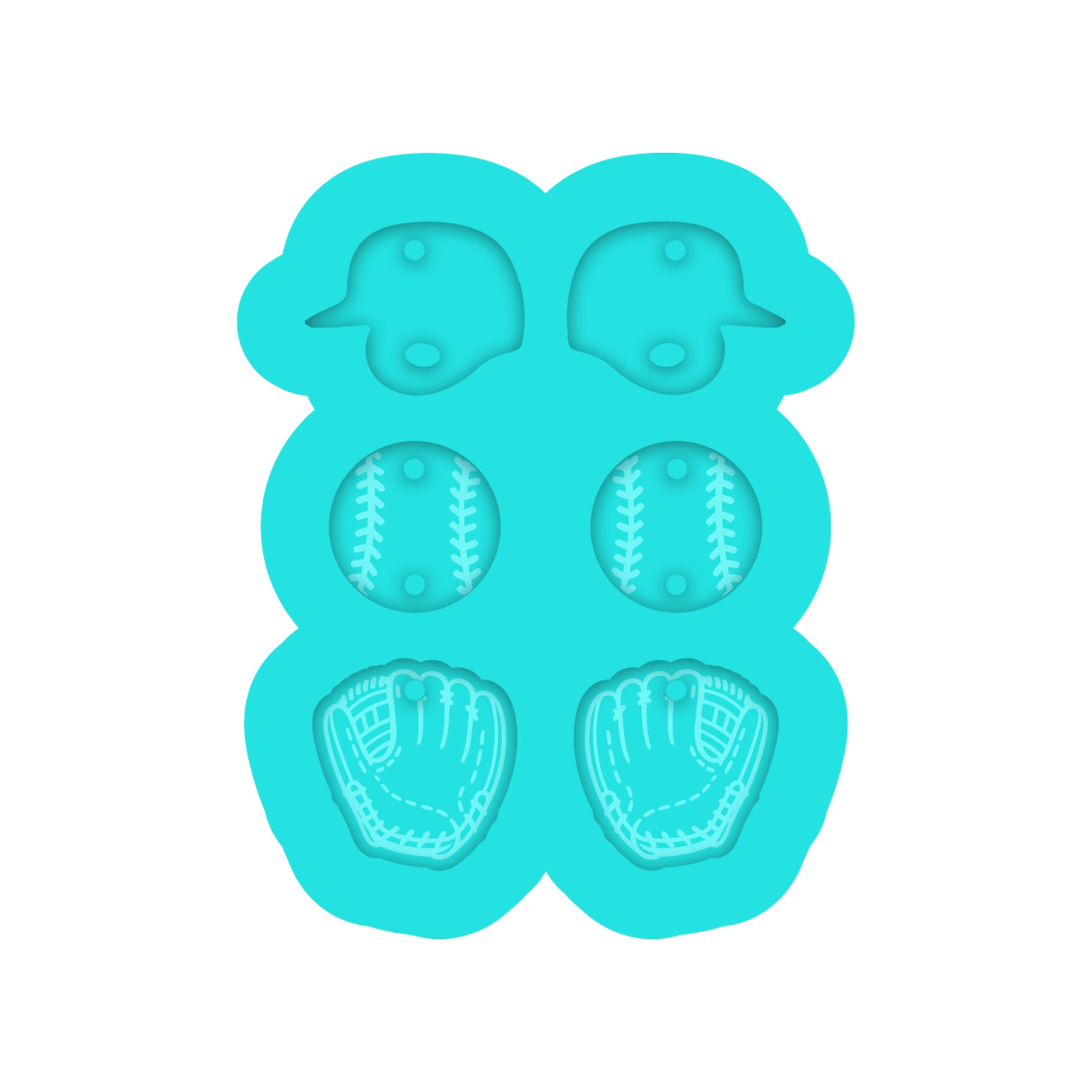 Baseball, Helmet & Glove Dangle Earring Silicone Mold for Resin Jewelry Artists