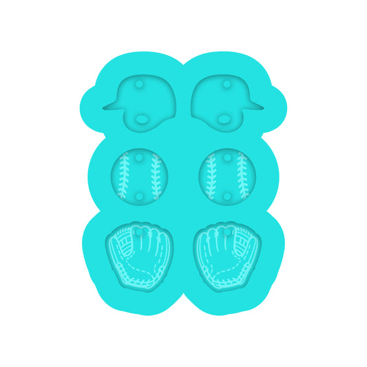 Baseball, Helmet & Glove Dangle Earring Silicone Mold for Resin Jewelry Artists