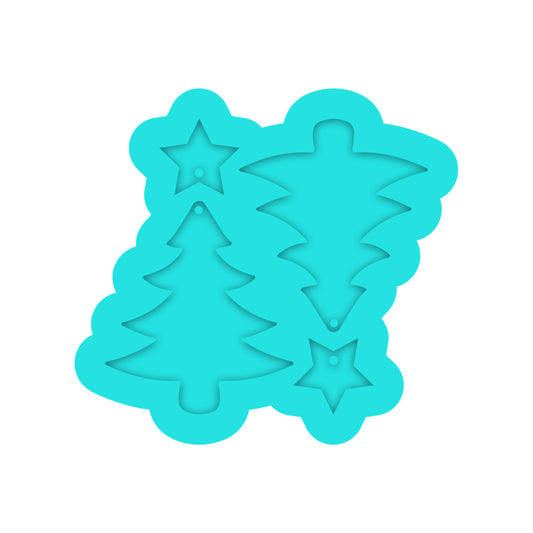 Christmas Tree & Star Dangle Earring Silicone Mold for Resin Jewelry Artists