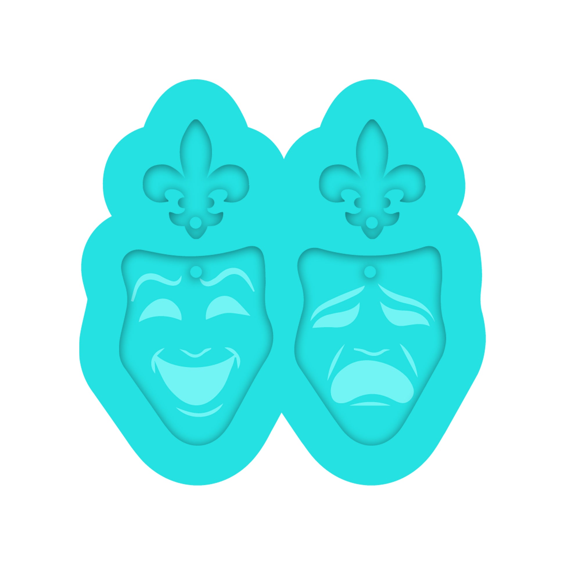 Mardi Gras Comedy & Tragedy Masks Dangle Earring Silicone Mold for Resin Jewelry Artists.