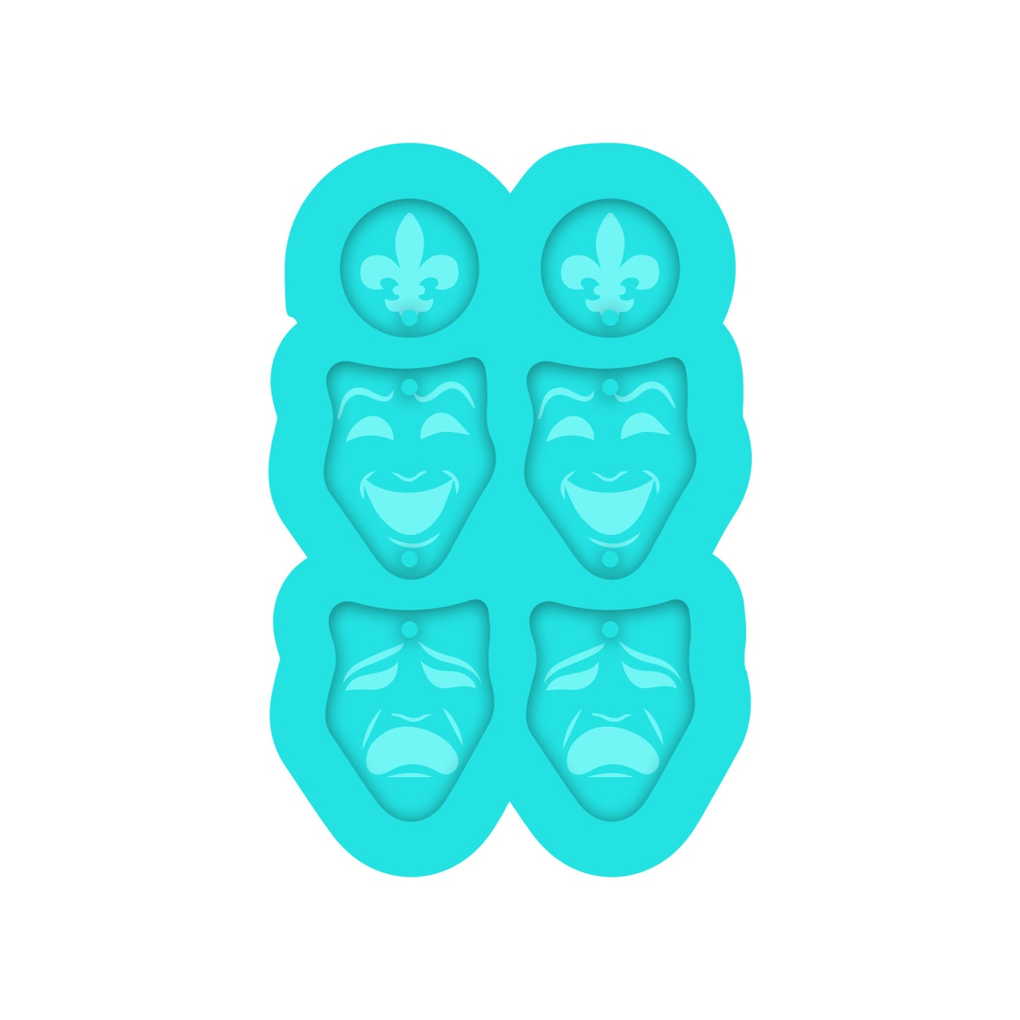 Mardi Gras Tiered Comedy & Tragedy Dangle Earring Silicone Mold for Resin Jewelry Artists