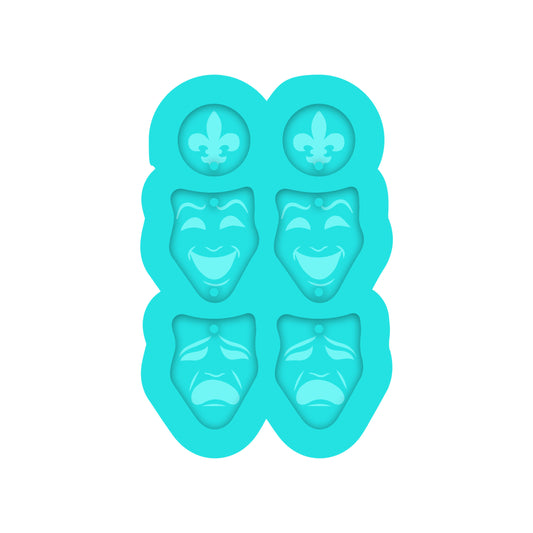 Mardi Gras Tiered Comedy & Tragedy Dangle Earring Silicone Mold for Resin Jewelry Artists