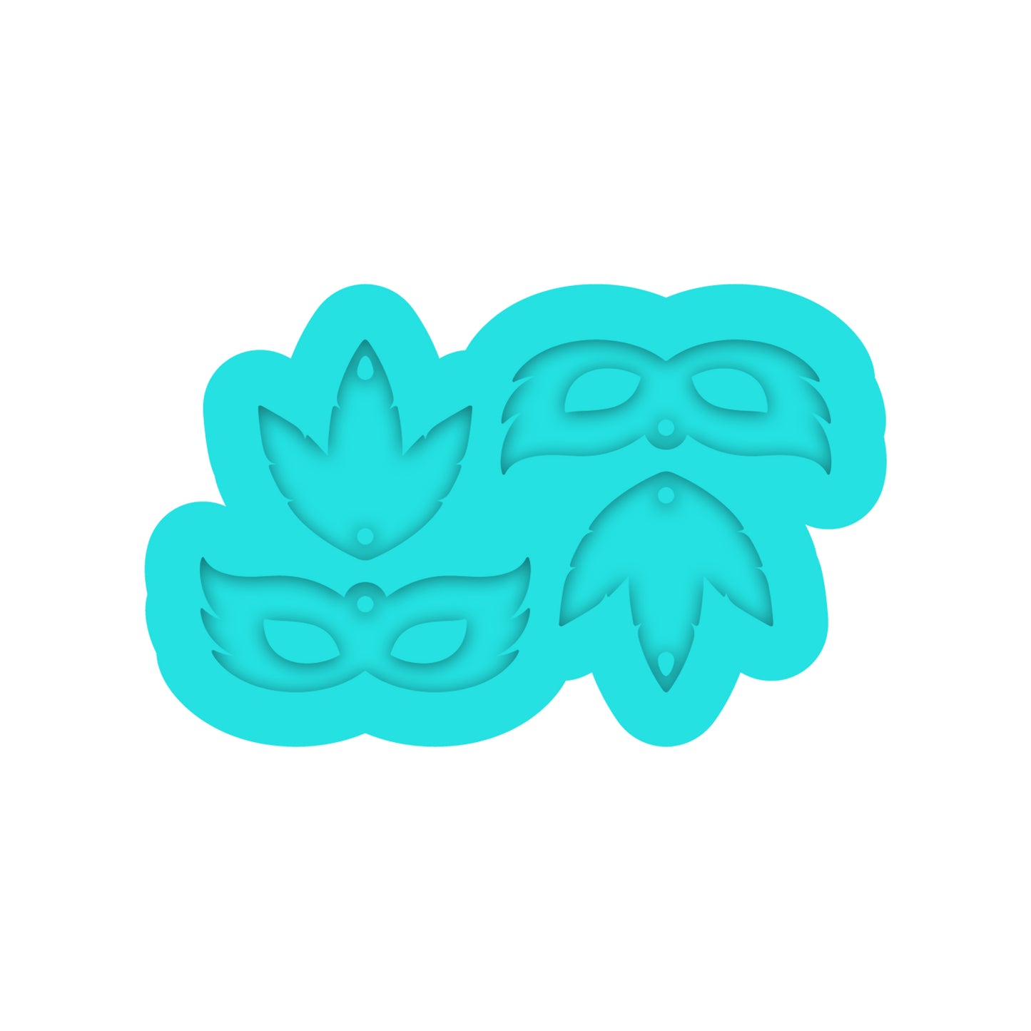 Mardi Gras Tiered Feather Mask Dangle Earring Silicone Mold for Resin Jewelry Artists