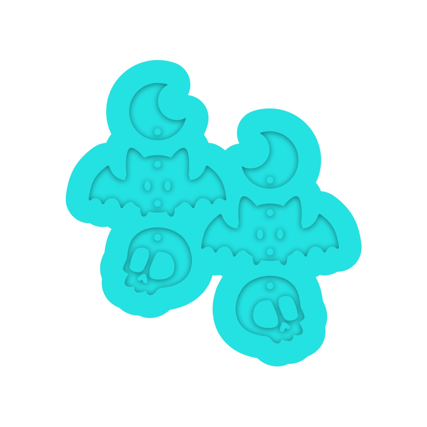 Halloween Crescent Moon, Bat & Skull Dangle Earring Silicone Mold for Resin Jewelry Artists.