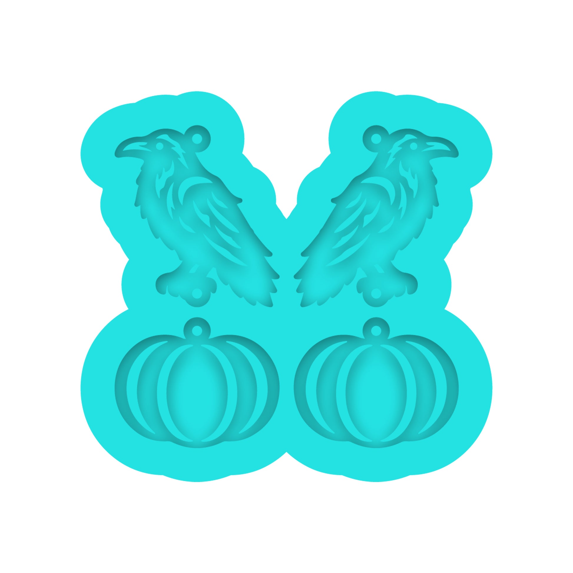 Halloween Raven & Pumpkin Dangle Earring Silicone Mold for Resin Jewelry Artists.