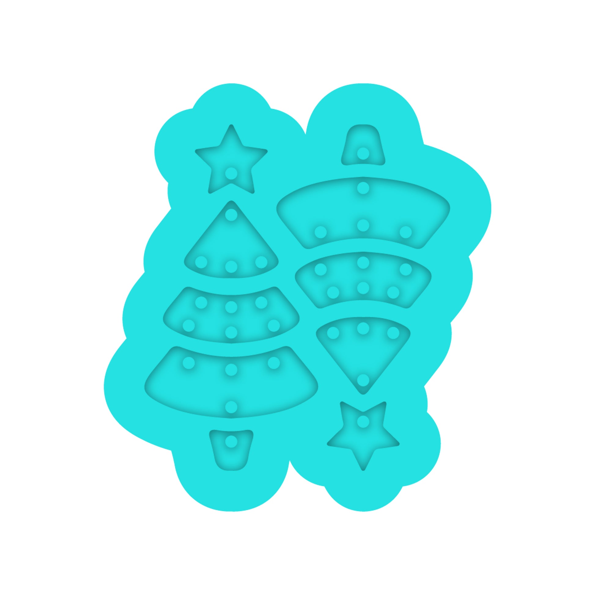 Tiered Christmas Tree & Star Dangle Earring Silicone Mold for Resin Jewelry Artists.