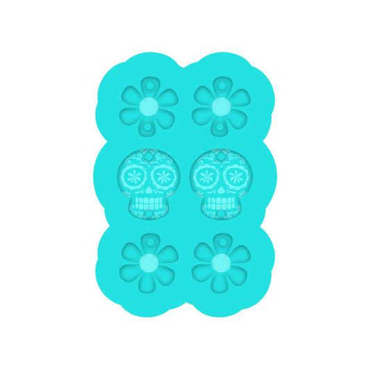 Halloween or Dia De Los Muertos (day of the dead) Sugar Skull Dangle Earring Silicone Mold for Resin Jewelry Artists