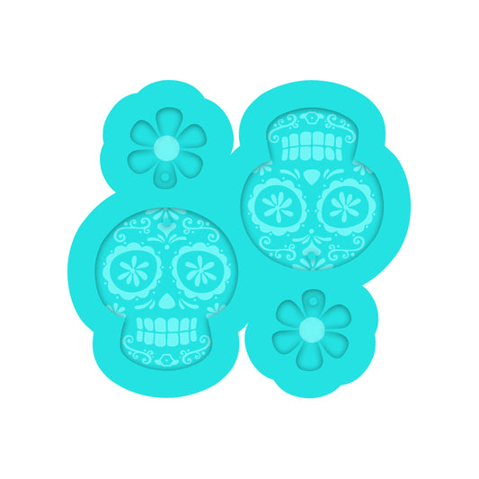 Halloween or Ia De Los Muertos Sugar Skull Dangle Earring Silicone Mold for Resin Jewelry Artists.