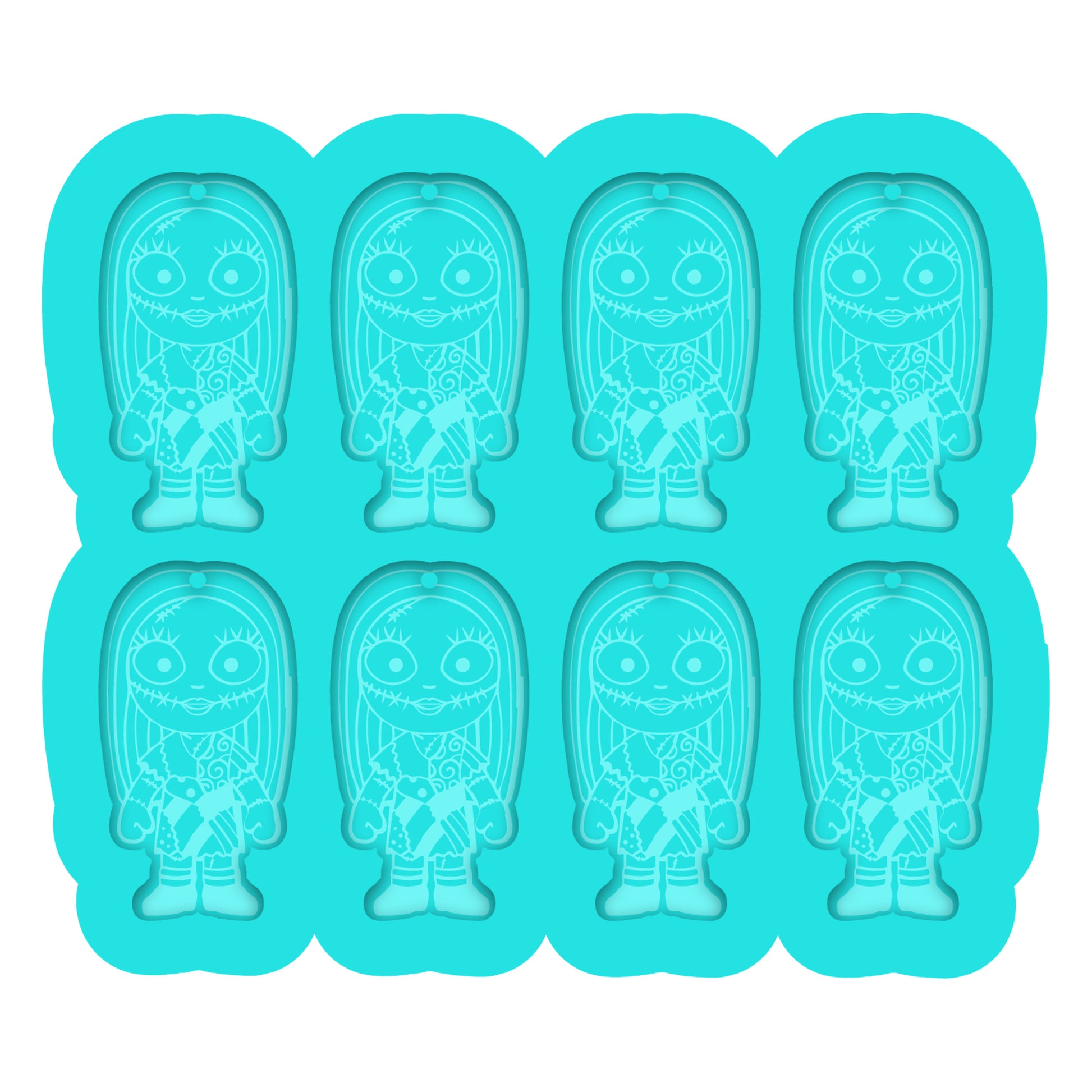 a set of six plastic molds with a cartoon character