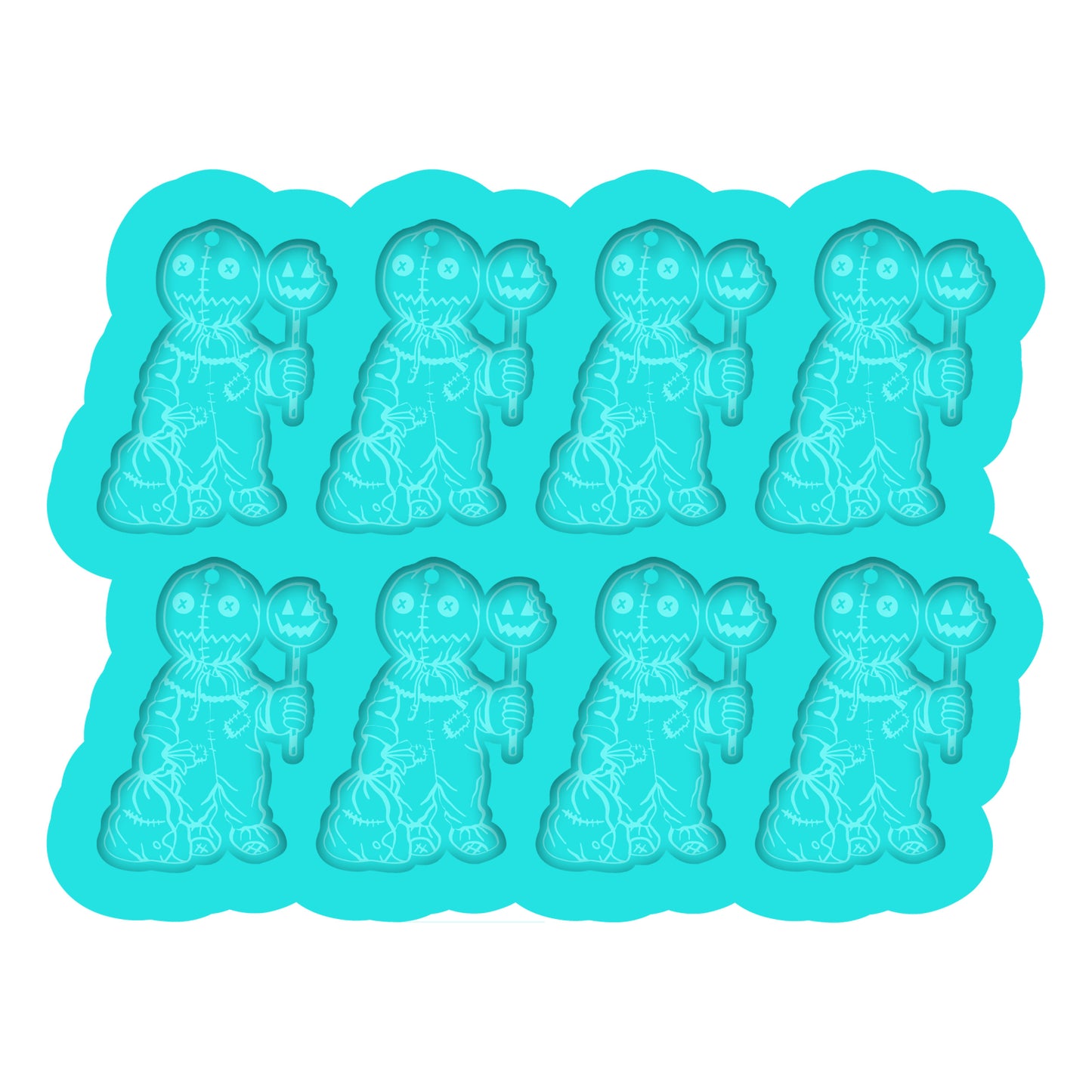 a set of five cookie molds with a cartoon character