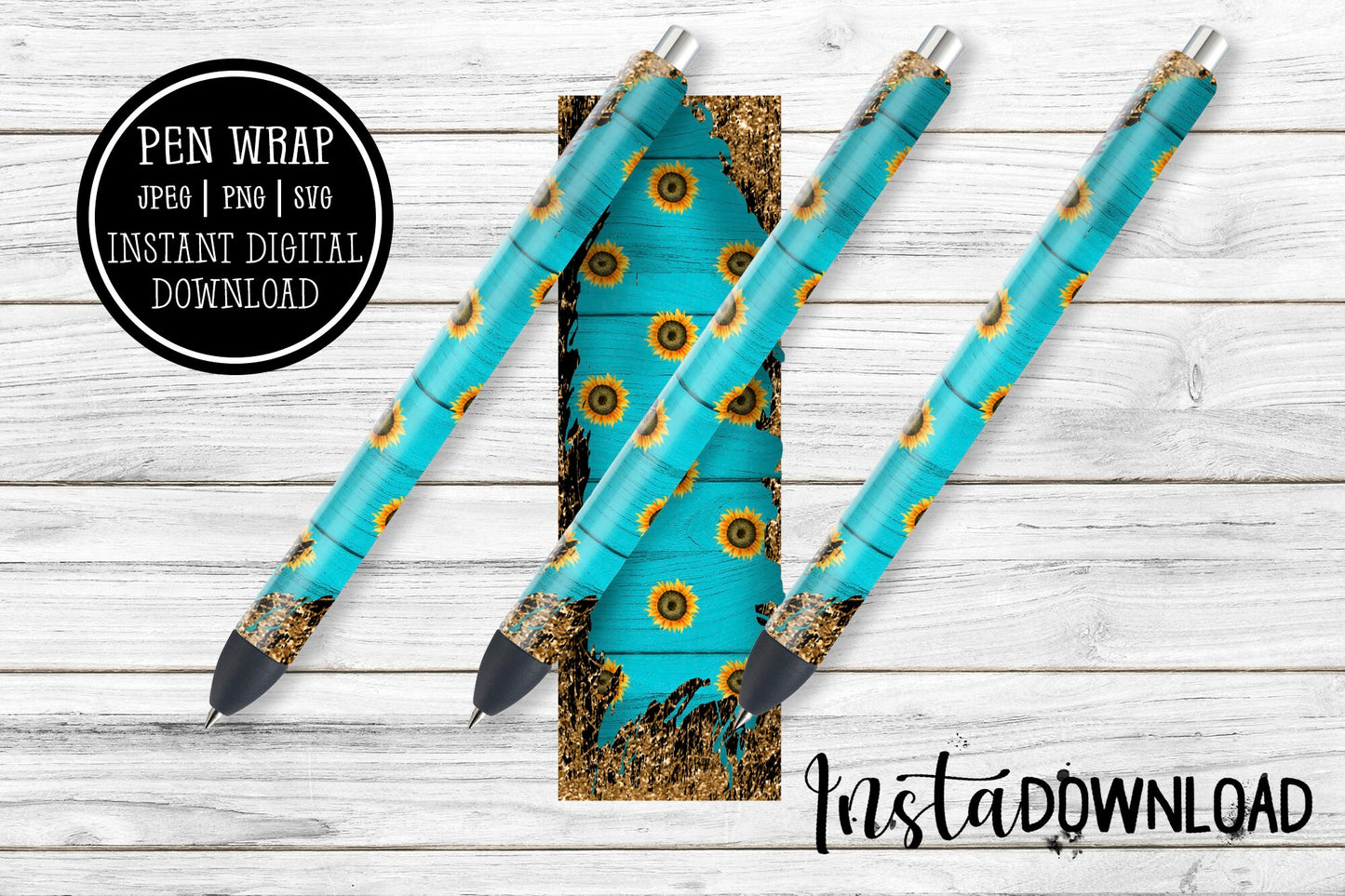 Sunflower Glitter Pen Wraps, Floral Epoxy Pen Wrap Design, Waterslide Glitter Pen Design, Instant Download Files, JPEG, PNG, SVG