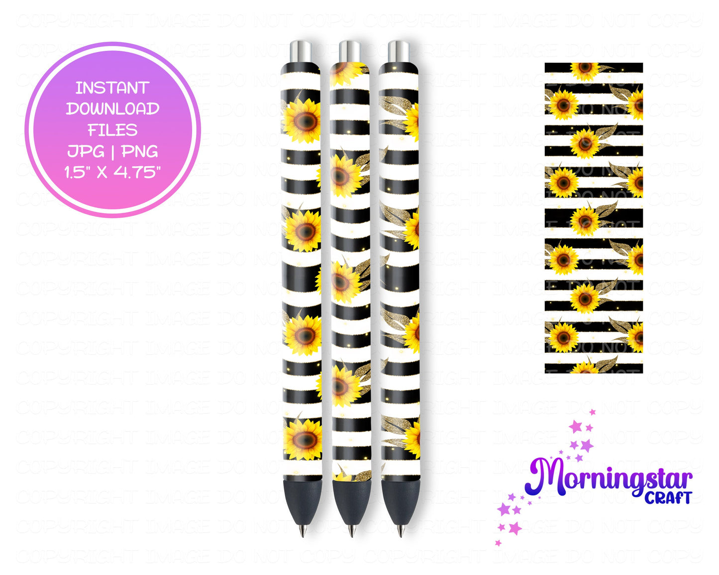 Sunflower Glitter Pen Wraps | Floral Epoxy Pen Wrap Design | Waterslide Glitter Pen Design | Instant Digital Download Files | JPEG | PNG