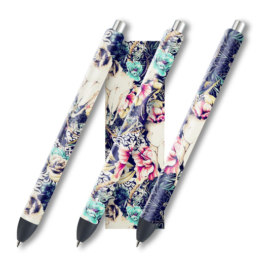 Bull Skull Glitter Pen Wraps | Boho Pen Wrap Design | Waterslide Glitter Pen Design | Instant Digital Download Files | JPEG | PNG