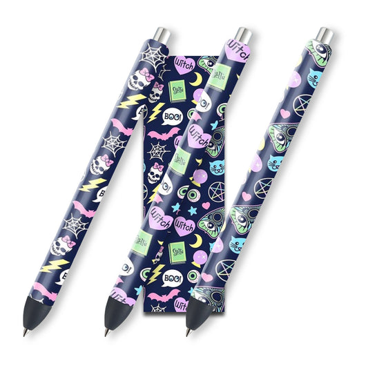Halloween Glitter Pen Wraps | Witch Pen Wrap Design | Waterslide Glitter Pen Design | Gothic Instant Digital Download Files