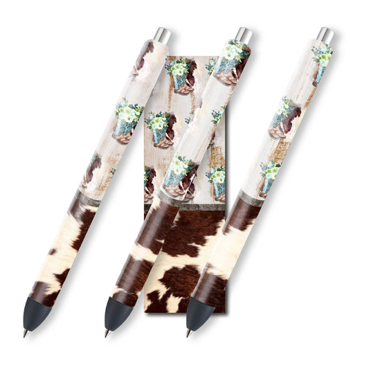 Cowhide Glitter Pen Wraps | Boots Pen Wrap Design | Western Waterslide Glitter Pen Design | Instant Digital Download Files | JPEG | PNG