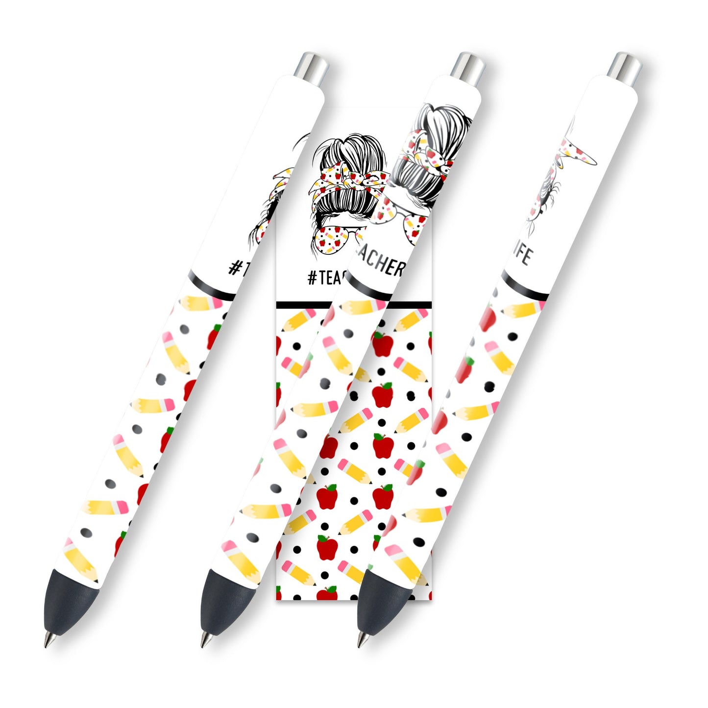 Teacher Life Glitter Pen Wraps | Apple Epoxy Pen Wrap Design | Pencil Waterslide Glitter Pen Design | Instant Digital Download Files