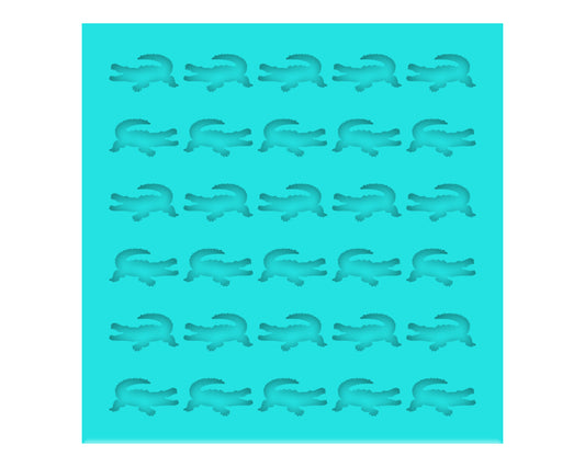 a blue background with a pattern of alligators